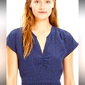 Madewell 100% Silk Fable Leaf Shade Print Dress Feminine Soft Ruching Neckline